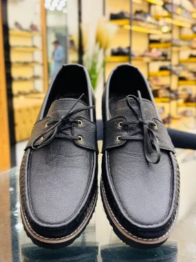 BLACK LACED CHUNKY LOAFERS