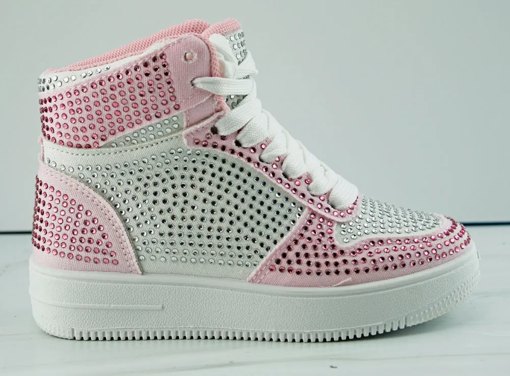 Boston 25K Girls Lace Up High Top Rhinestone Sneakers