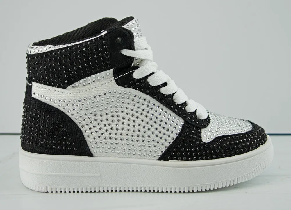 Boston 25K Girls Lace Up High Top Rhinestone Sneakers