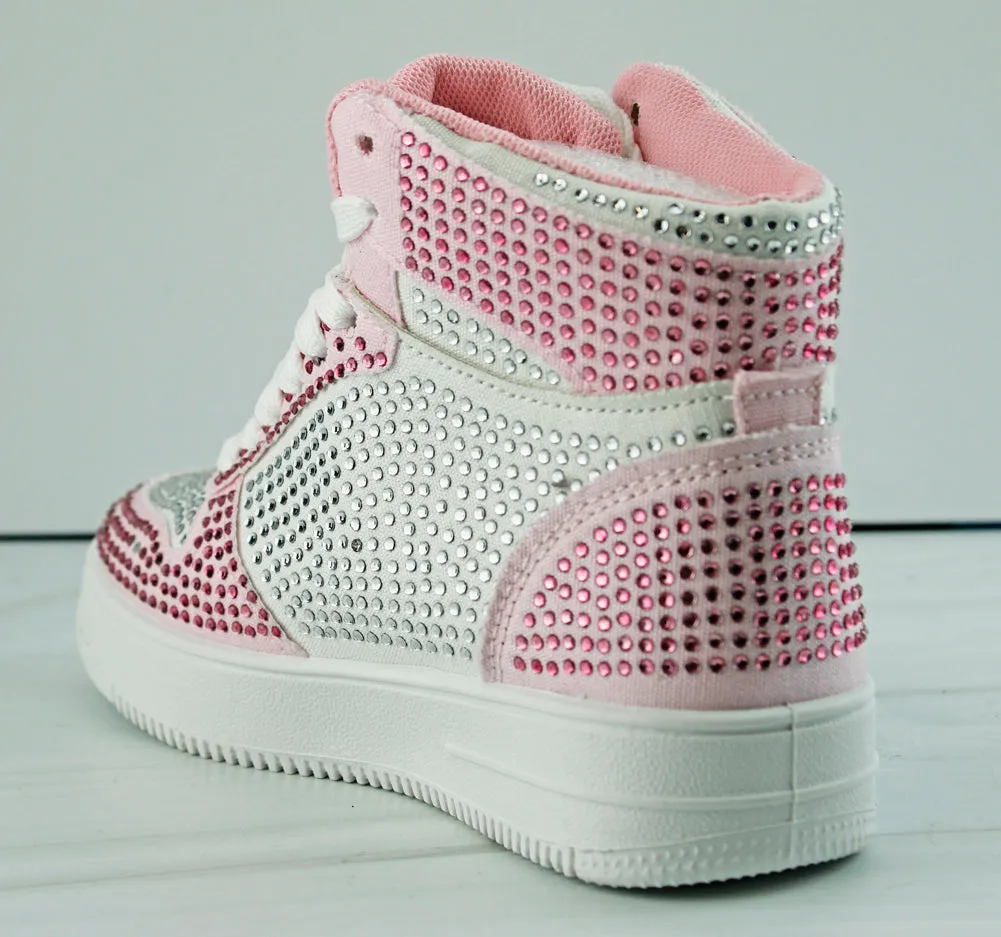 Boston 25K Girls Lace Up High Top Rhinestone Sneakers