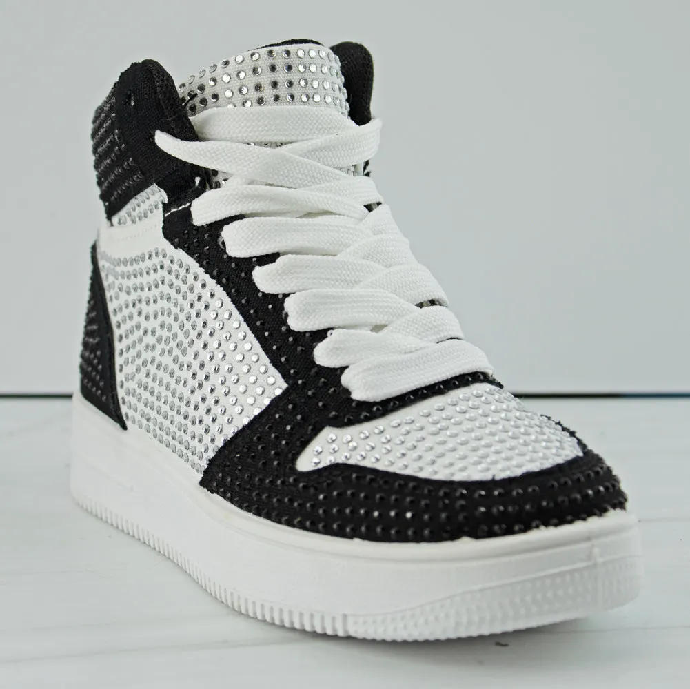 Boston 25K Girls Lace Up High Top Rhinestone Sneakers
