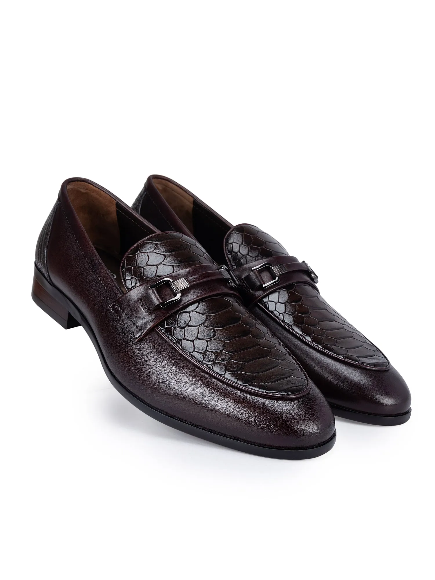 Coffee Croco Textured Loafers