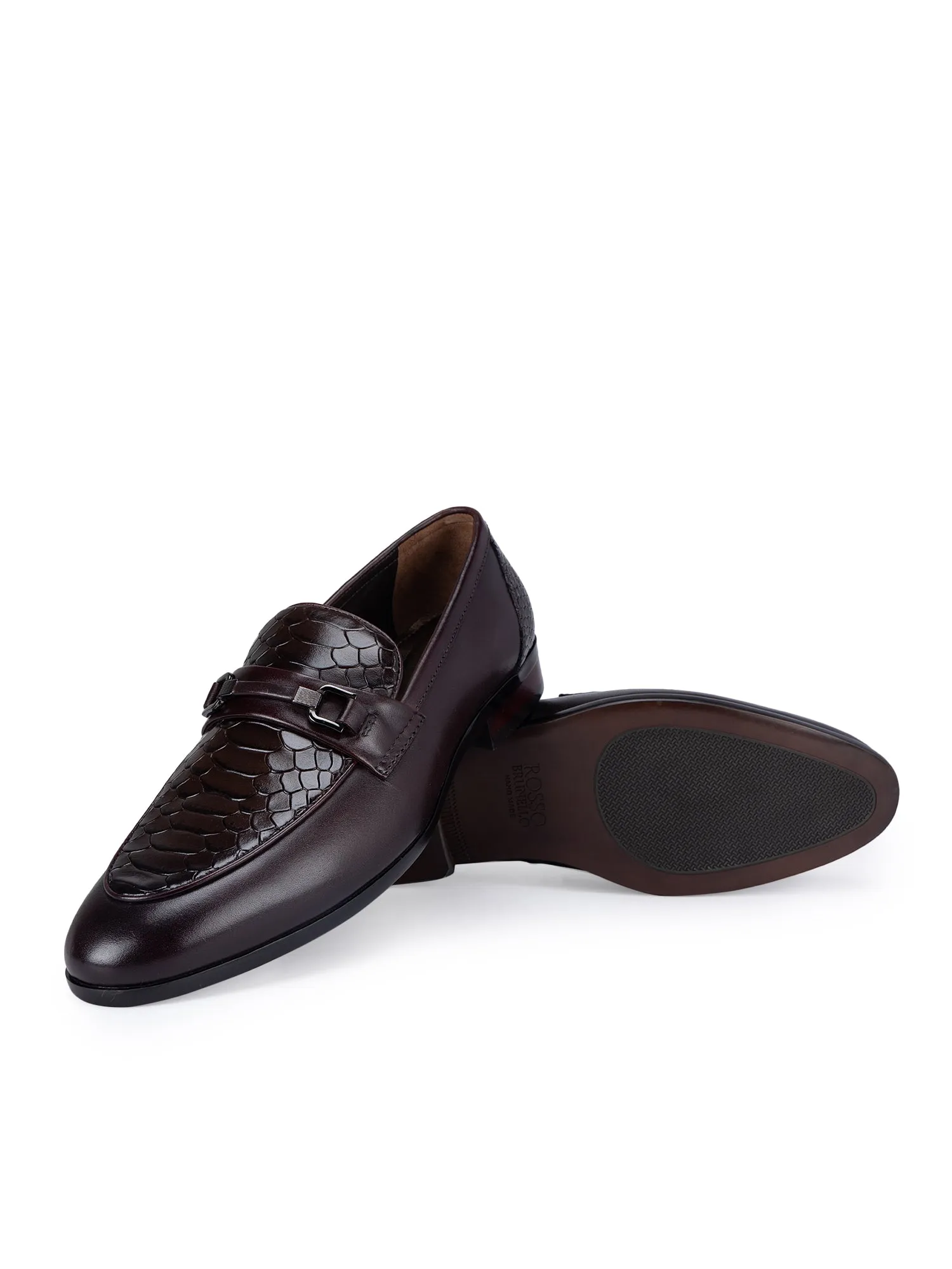 Coffee Croco Textured Loafers