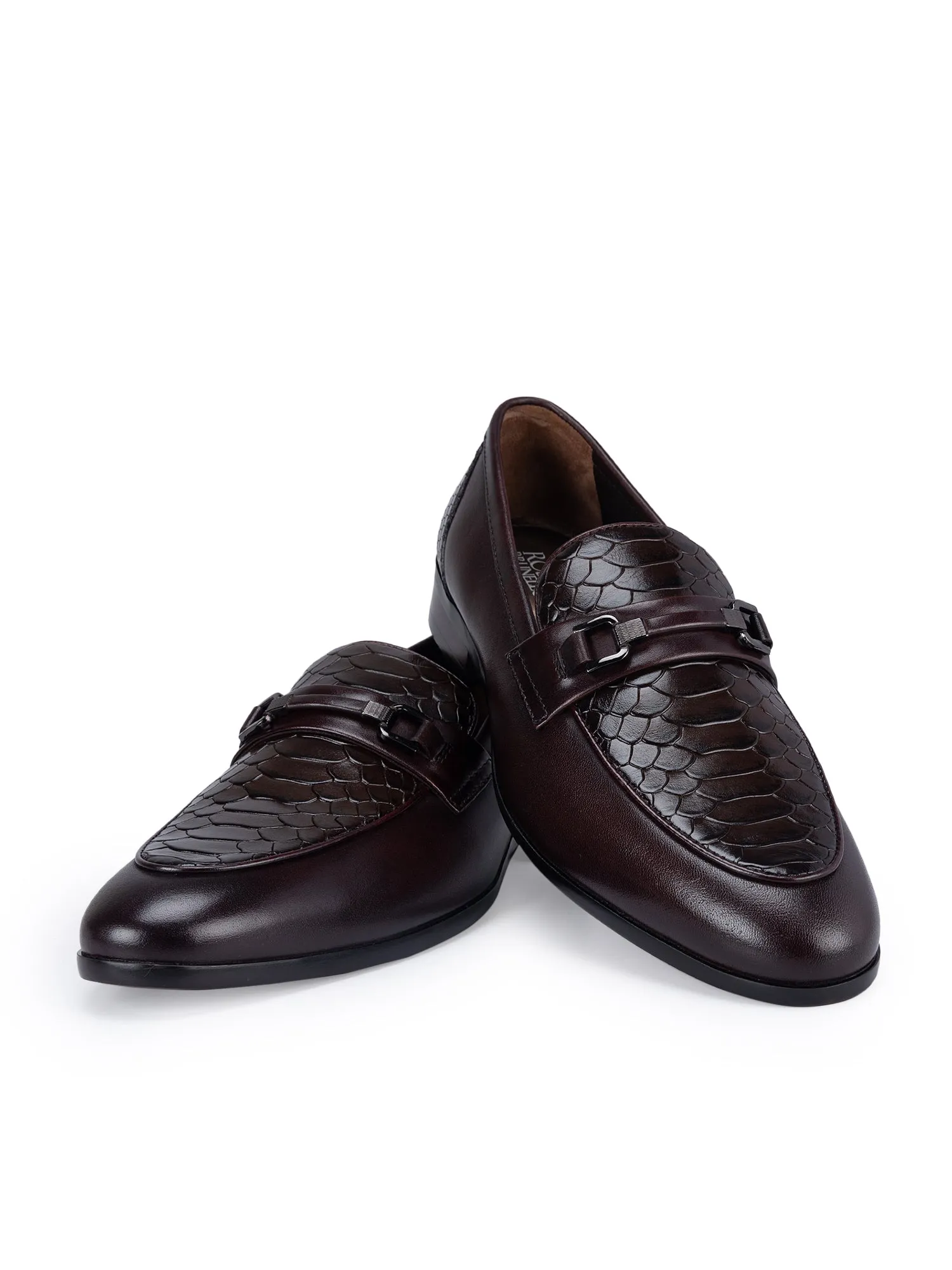 Coffee Croco Textured Loafers