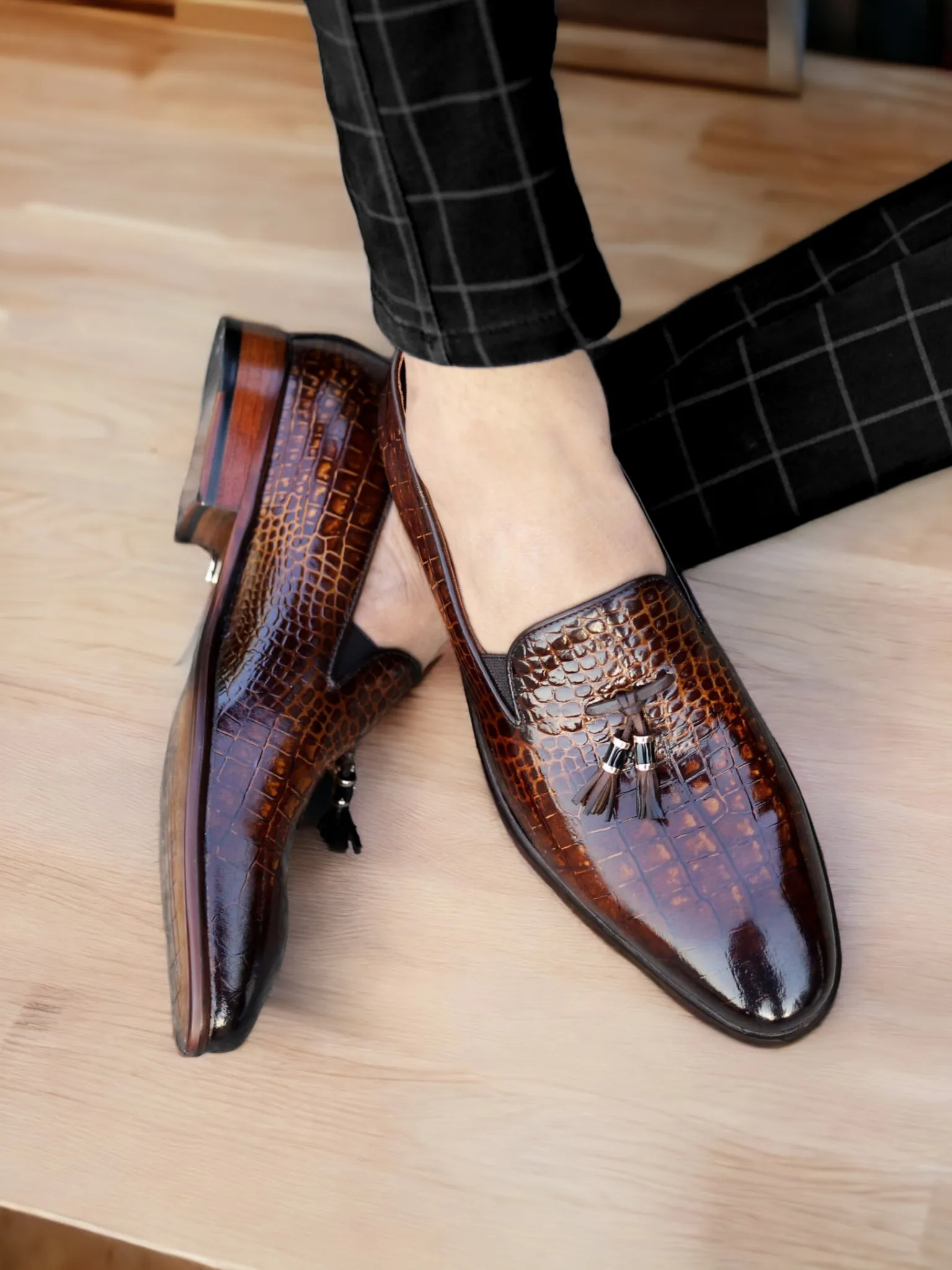 Egoss Platinum Tassel Shoes For Men
