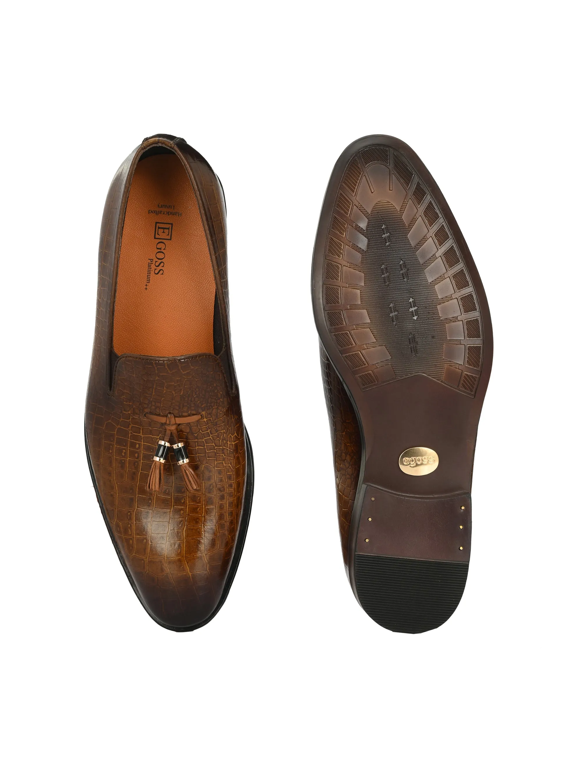 Egoss Platinum Tassel Shoes For Men