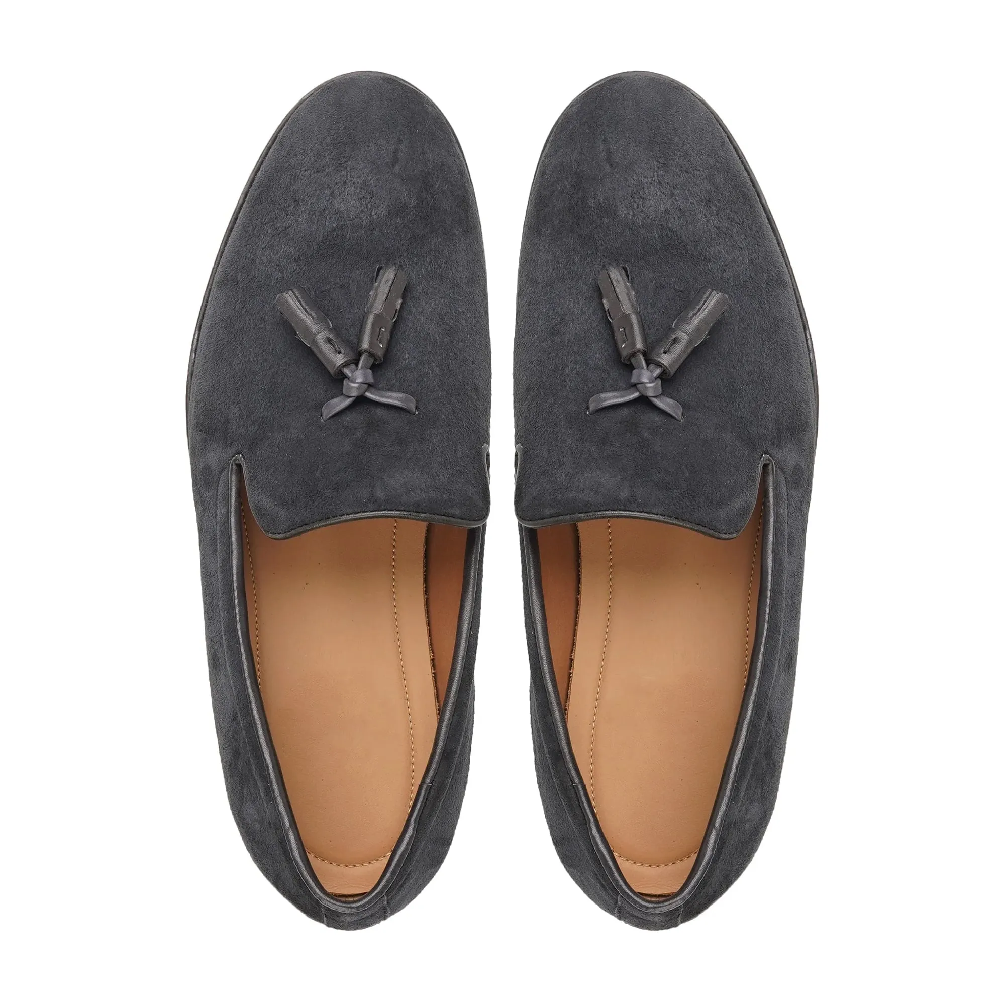 Handmade Custom Dark Gray Suede Leather Driver Mens Loafers