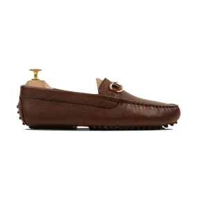 Handmade Custom Grain Leather Brown Driver Mens Loafers