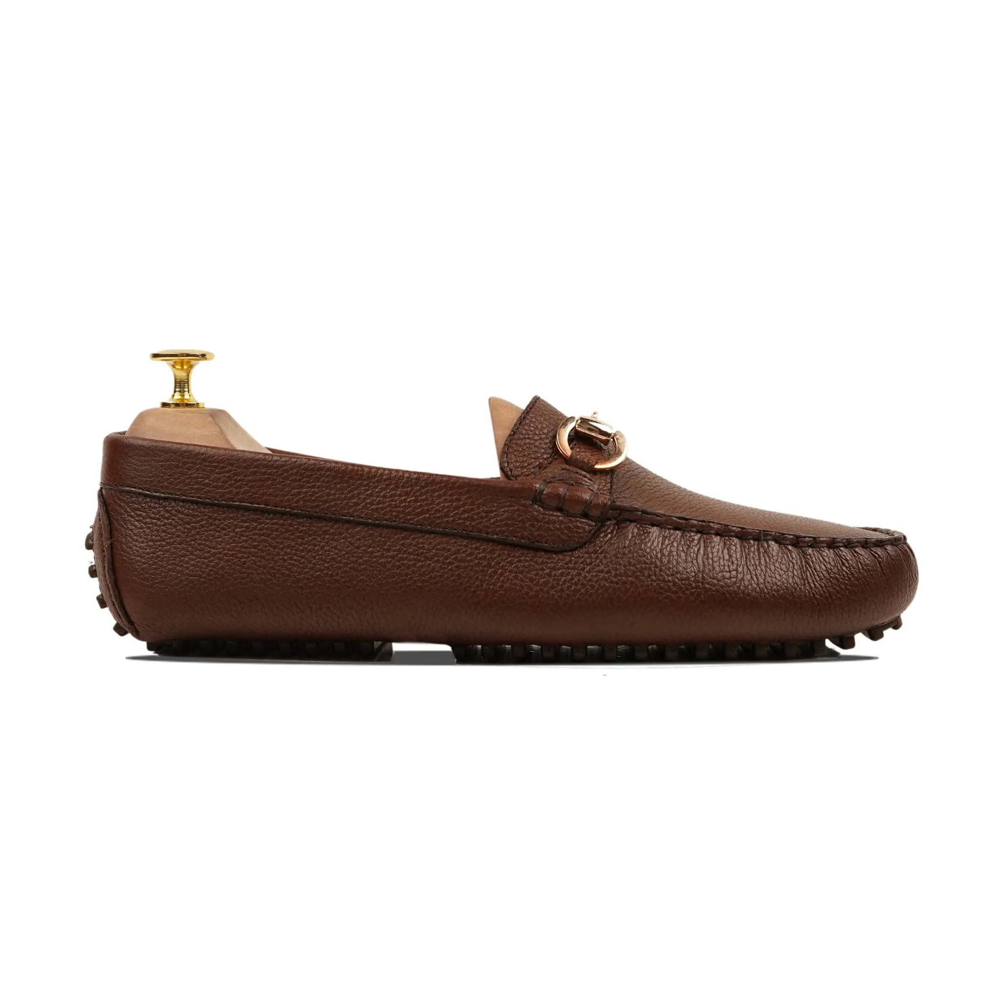 Handmade Custom Grain Leather Brown Driver Mens Loafers