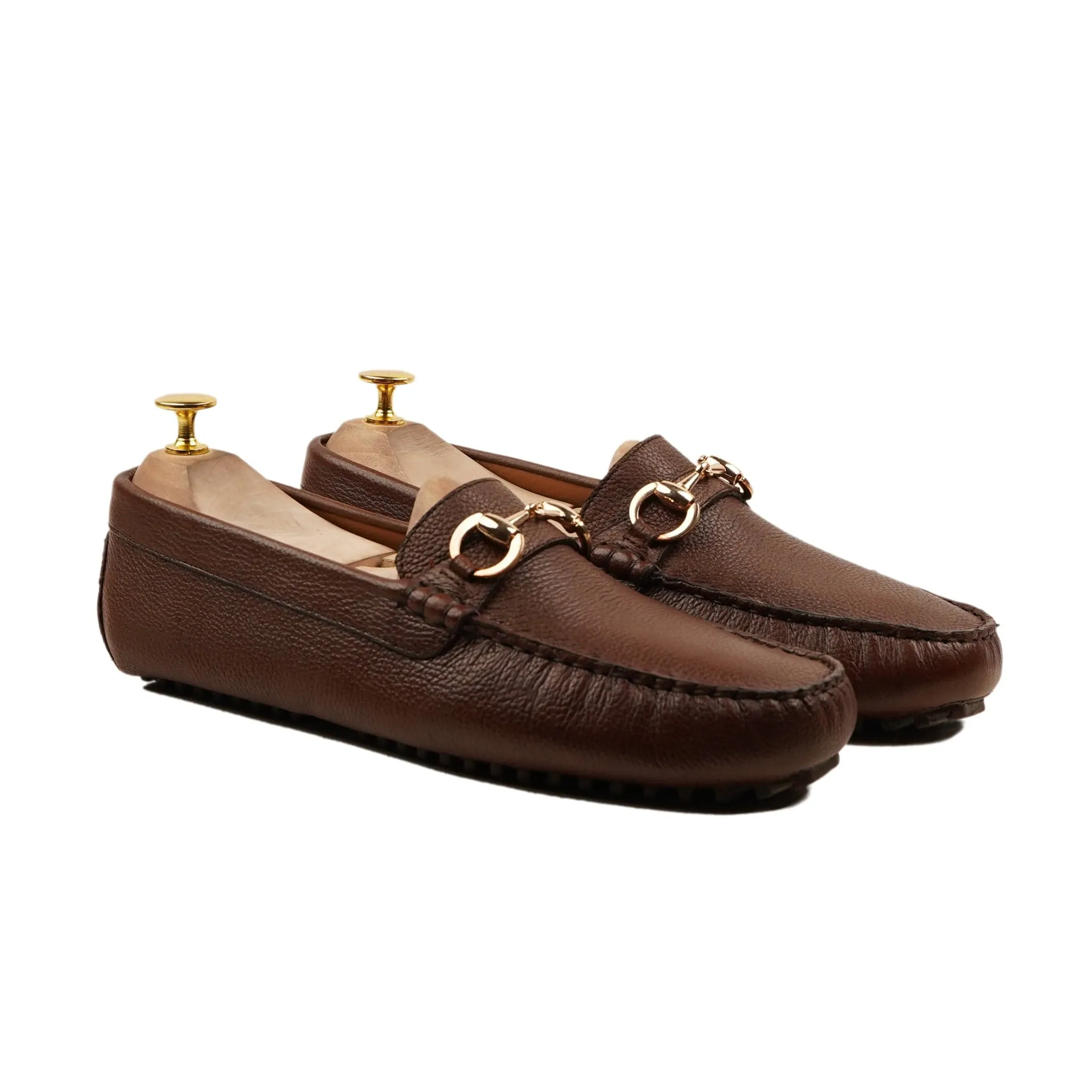 Handmade Custom Grain Leather Brown Driver Mens Loafers