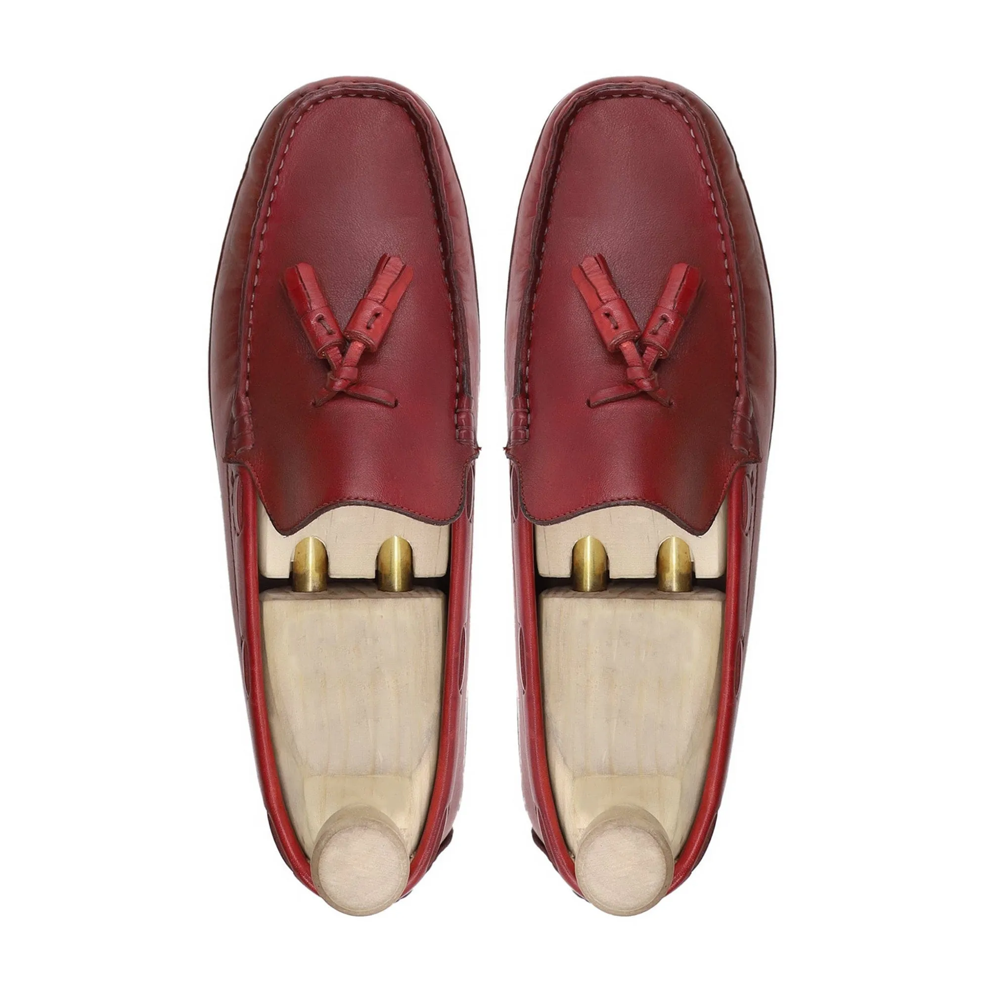 Handmade Custom Oxblood Calf Leather Driver Mens Loafers