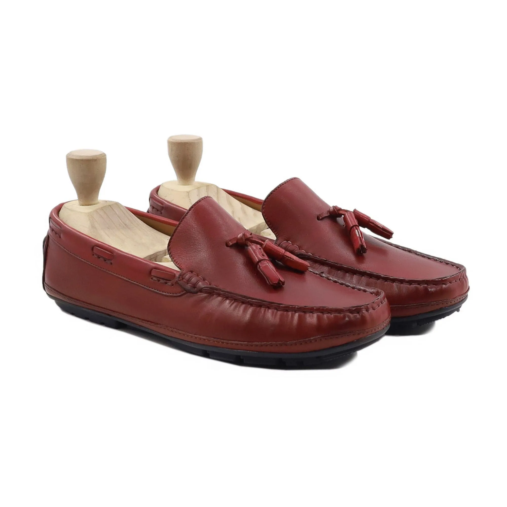 Handmade Custom Oxblood Calf Leather Driver Mens Loafers
