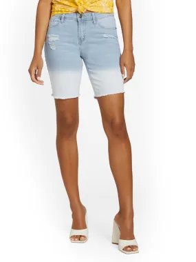 High-Waisted Bleach-Dyed Denim 9-Inch Short