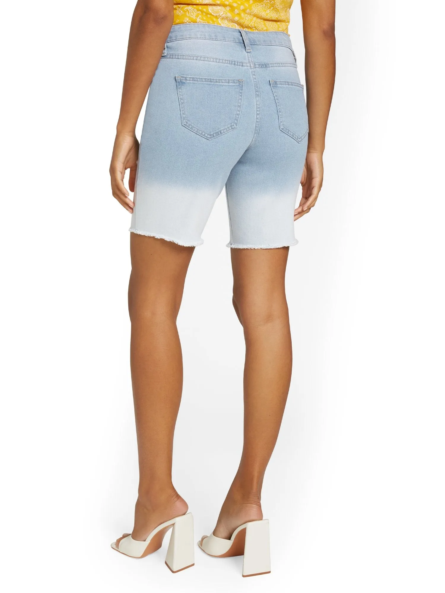 High-Waisted Bleach-Dyed Denim 9-Inch Short