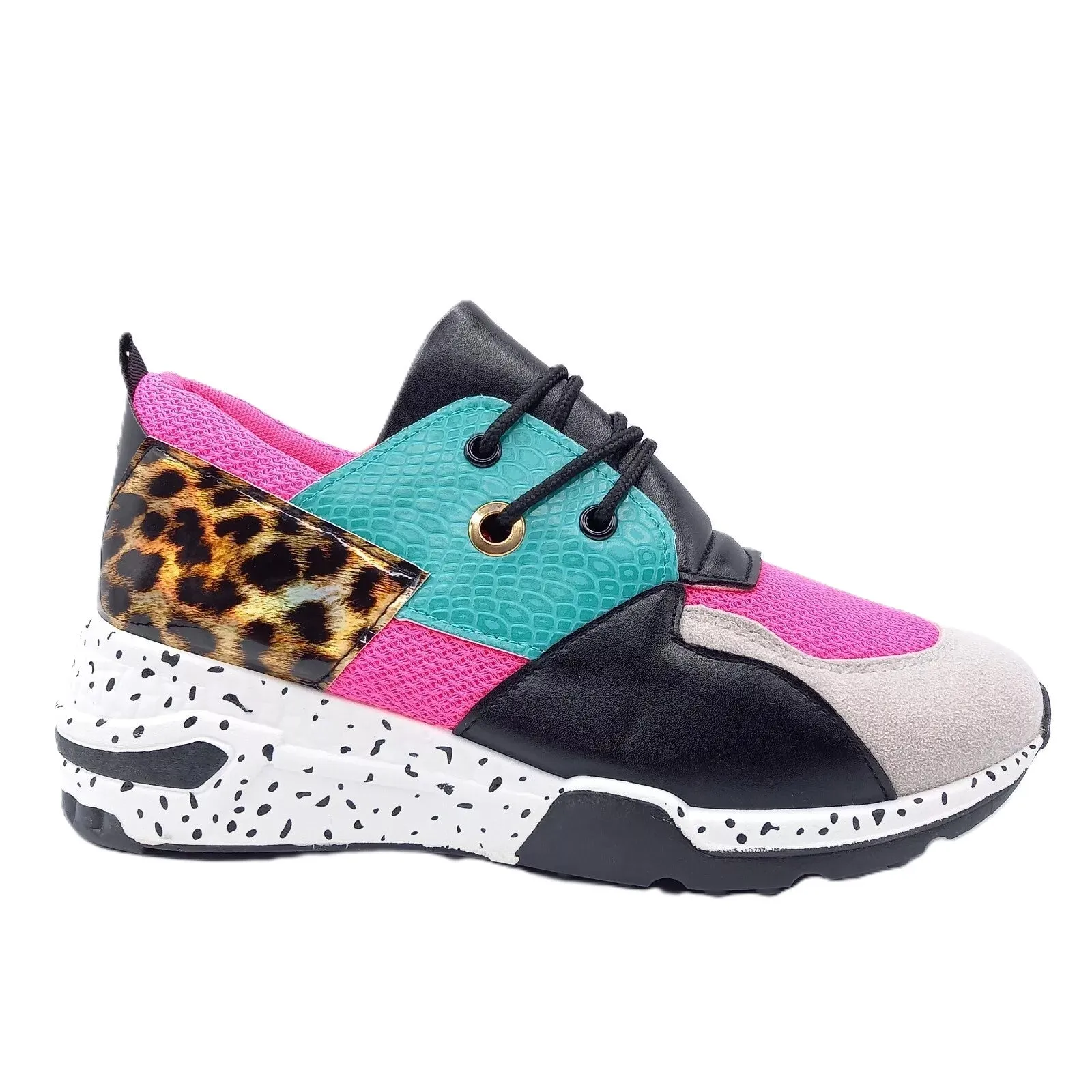 La Sheela Galaxy-01 Fuchsia Gold Fashion Animal Print 90's-Inspired Sneakers