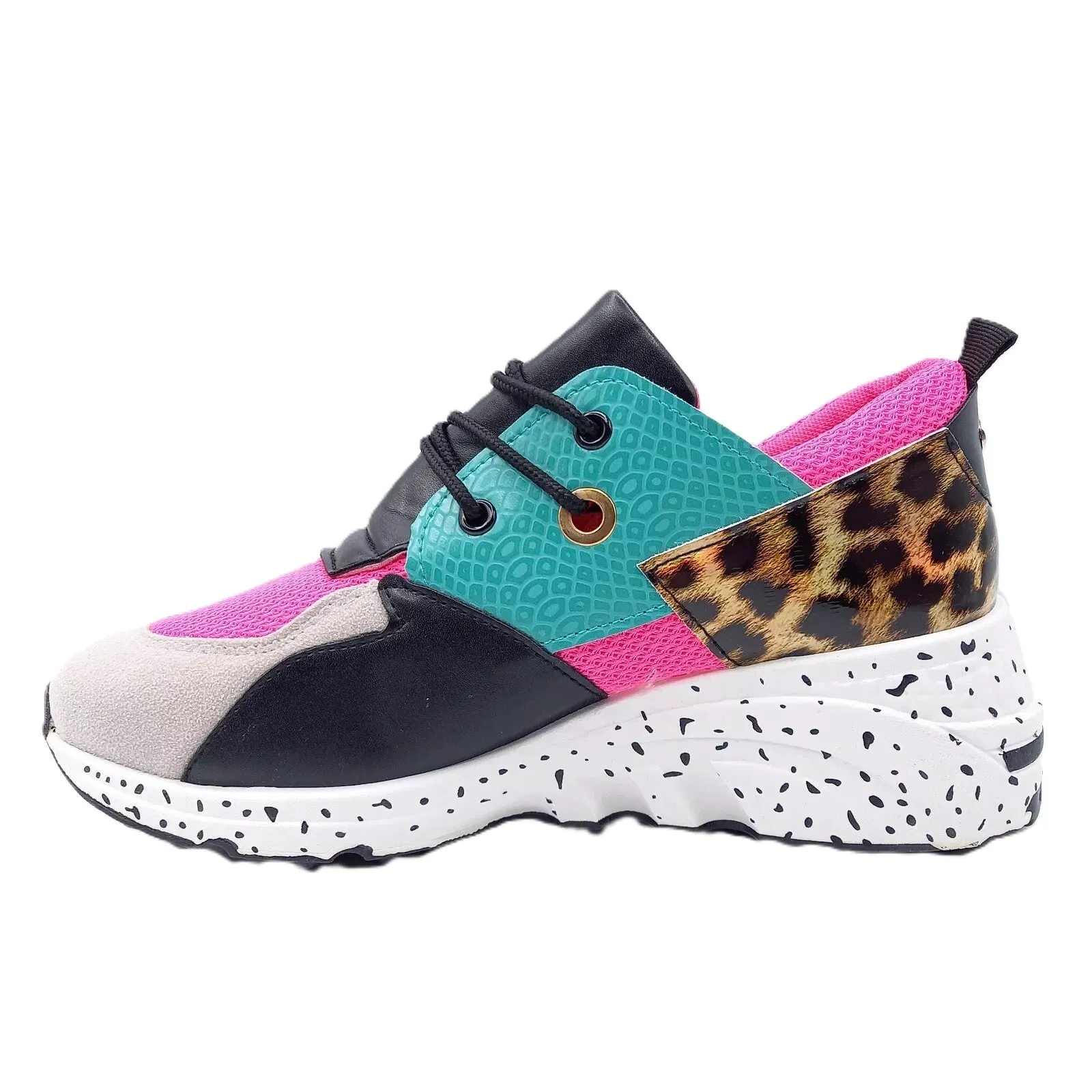 La Sheela Galaxy-01 Fuchsia Gold Fashion Animal Print 90's-Inspired Sneakers