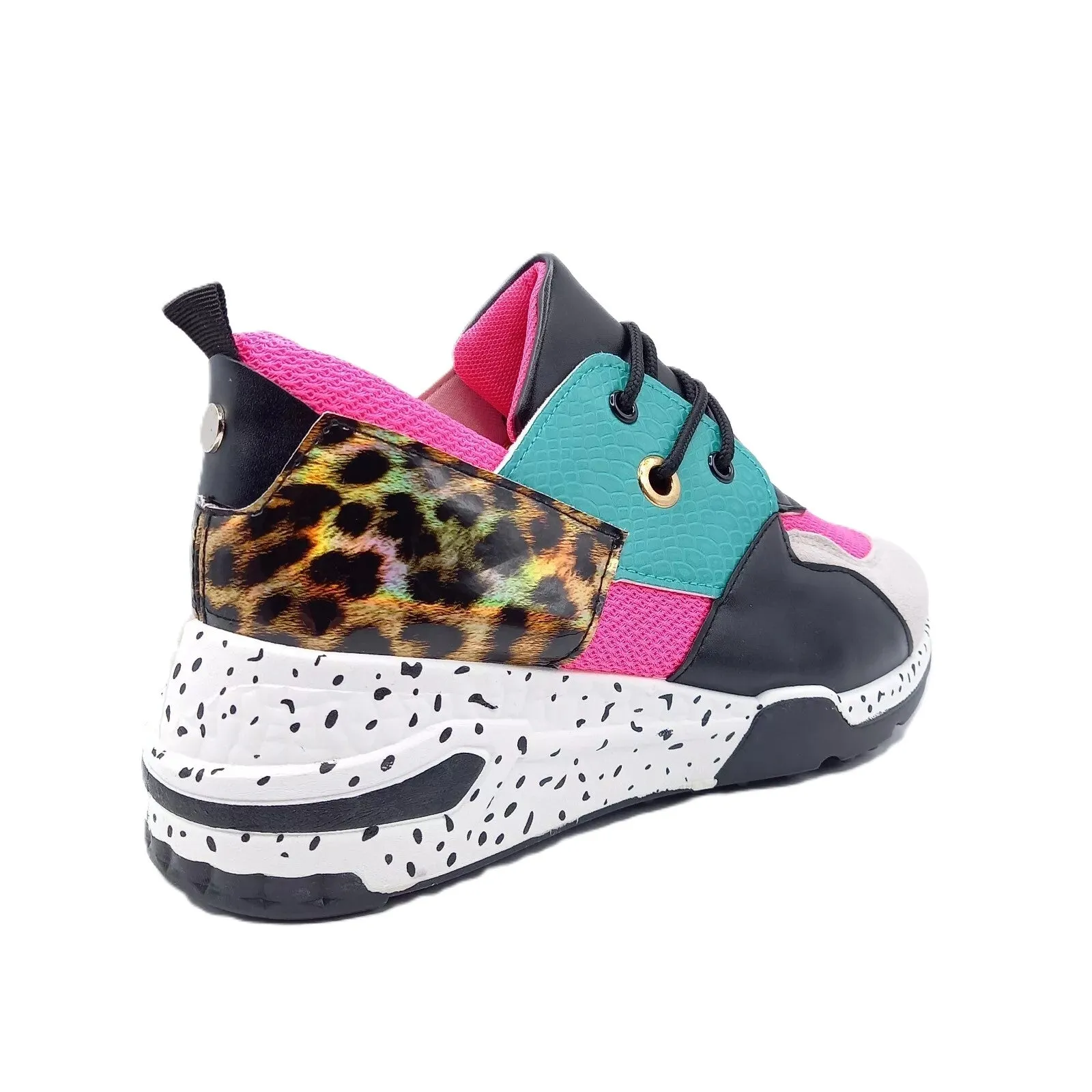 La Sheela Galaxy-01 Fuchsia Gold Fashion Animal Print 90's-Inspired Sneakers