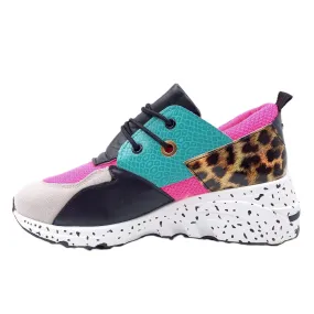 La Sheela Galaxy-01 Fuchsia Gold Fashion Animal Print 90's-Inspired Sneakers