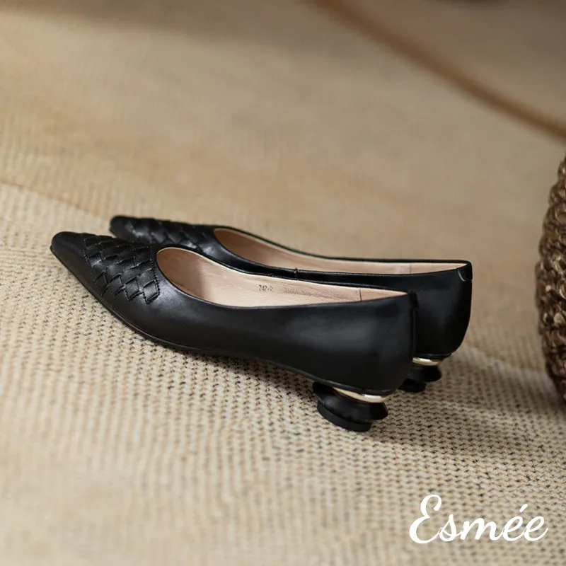 Leather Heels with Woven and Special Designed Heels