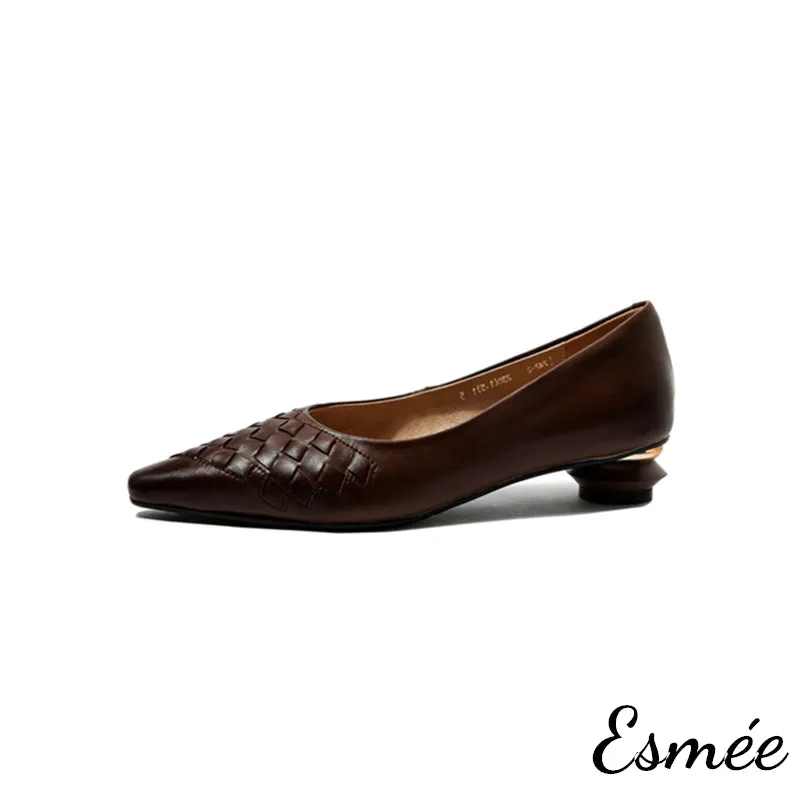 Leather Heels with Woven and Special Designed Heels