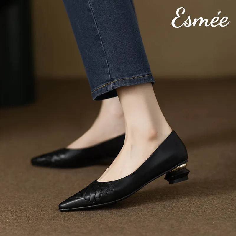 Leather Heels with Woven and Special Designed Heels