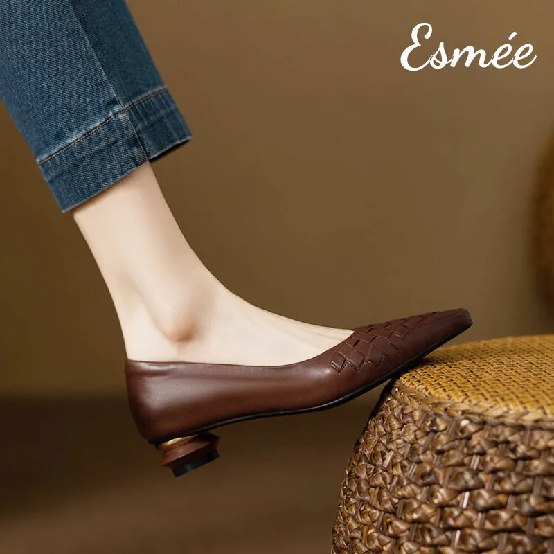 Leather Heels with Woven and Special Designed Heels