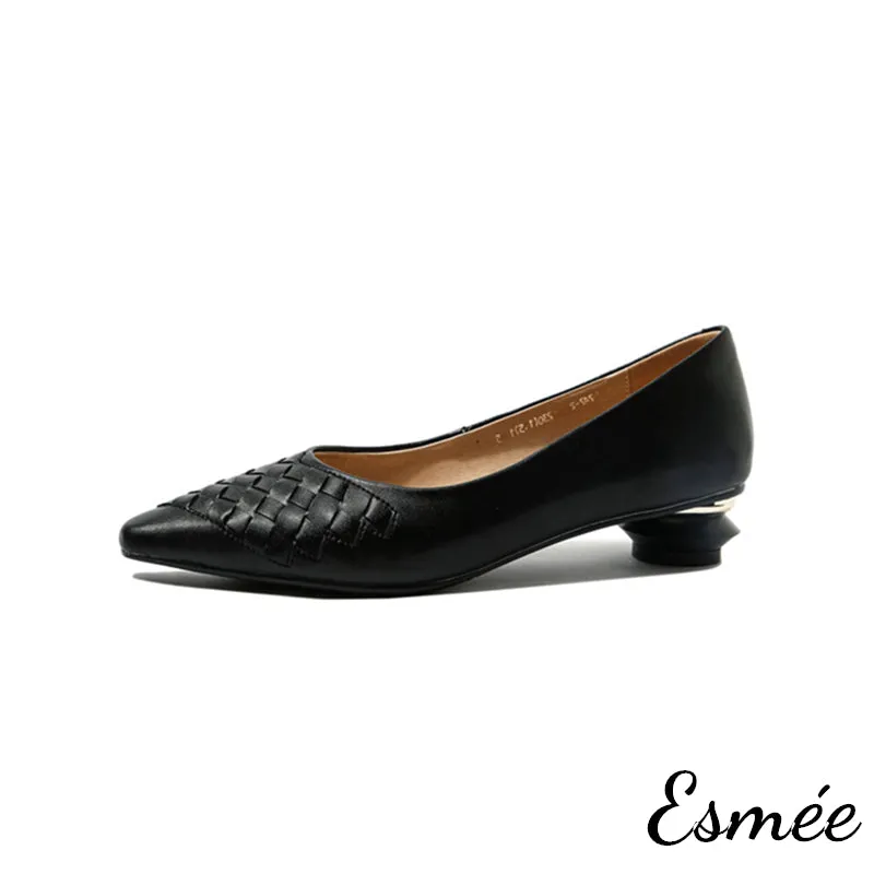 Leather Heels with Woven and Special Designed Heels