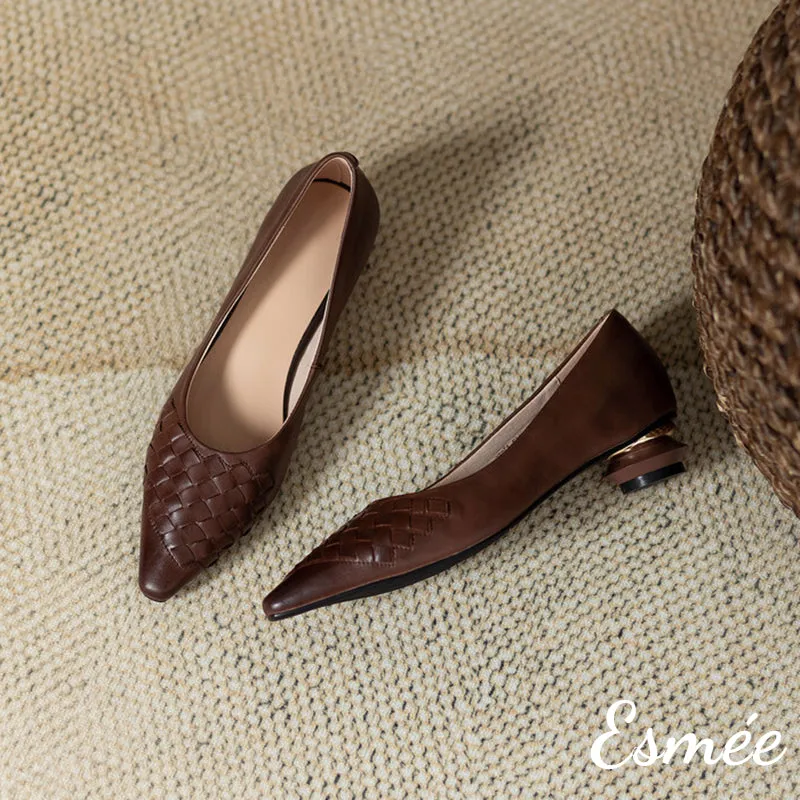 Leather Heels with Woven and Special Designed Heels