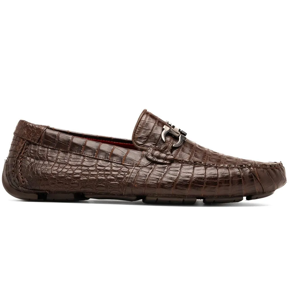 Marco Di Milano Parma Brown Caiman Belly Bit Driving Loafers