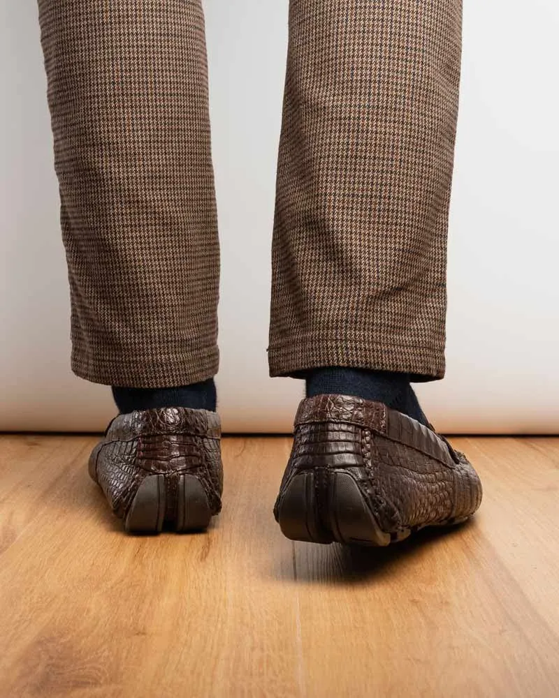 Marco Di Milano Parma Brown Caiman Belly Bit Driving Loafers