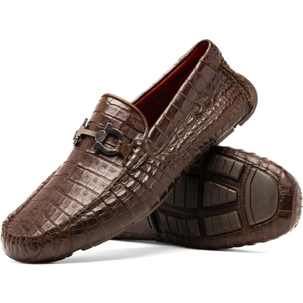 Marco Di Milano Parma Brown Caiman Belly Bit Driving Loafers