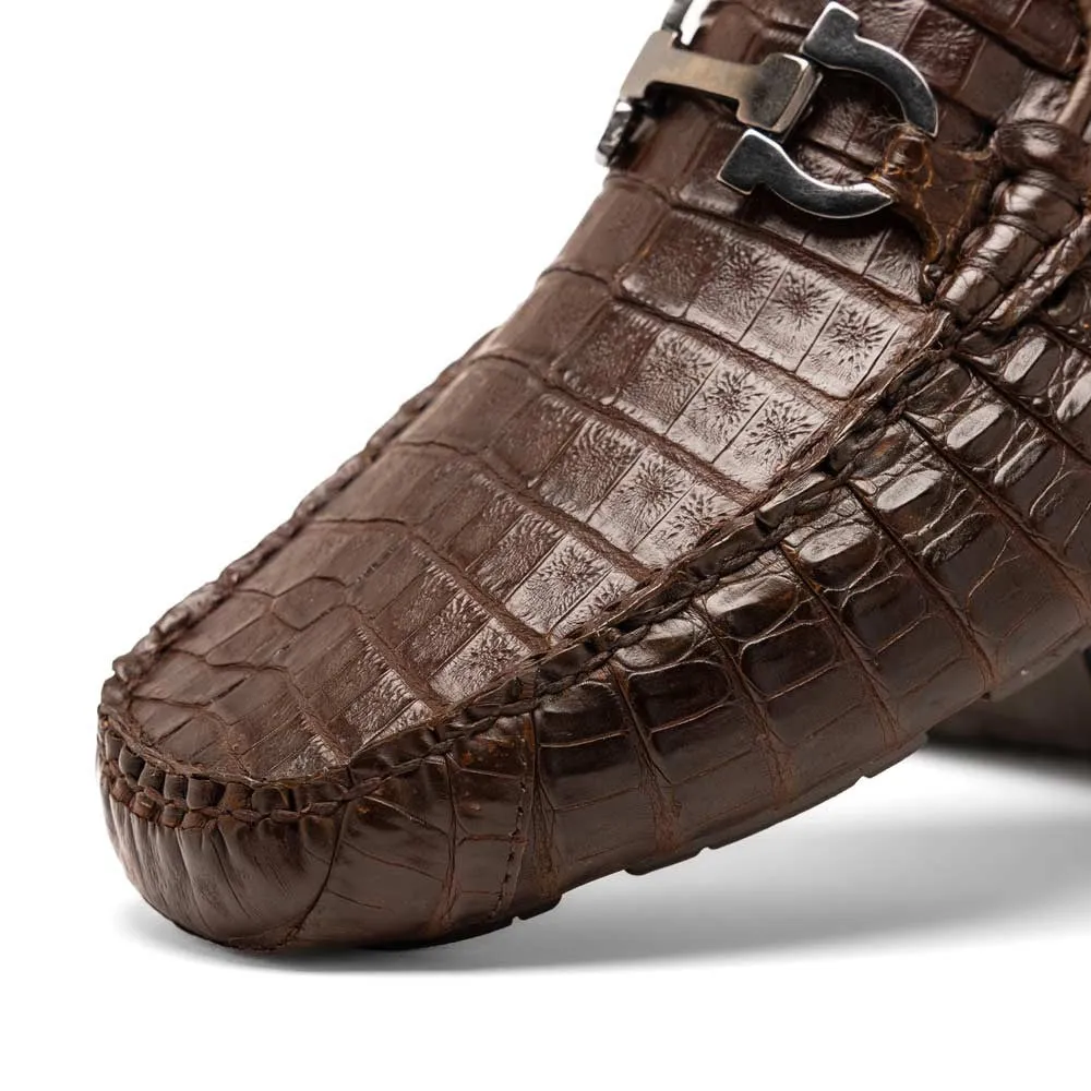 Marco Di Milano Parma Brown Caiman Belly Bit Driving Loafers