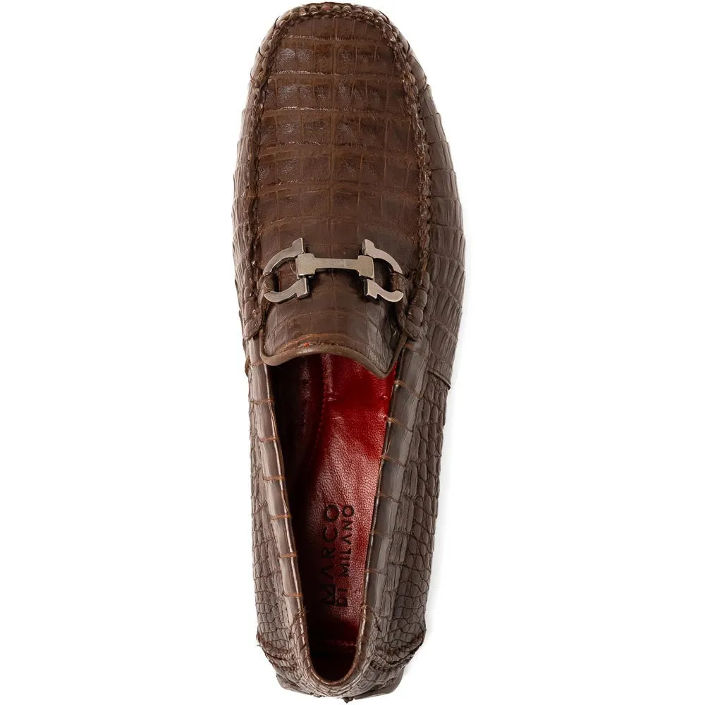Marco Di Milano Parma Brown Caiman Belly Bit Driving Loafers