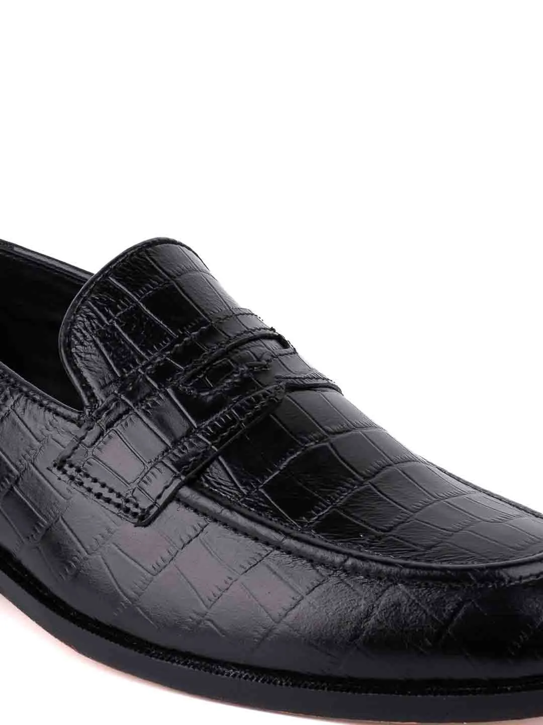 Men Black Animal Print Formal Loafers