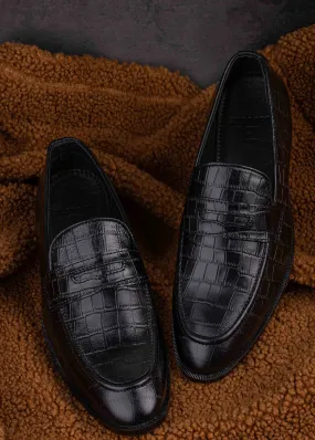 Men Black Animal Print Formal Loafers