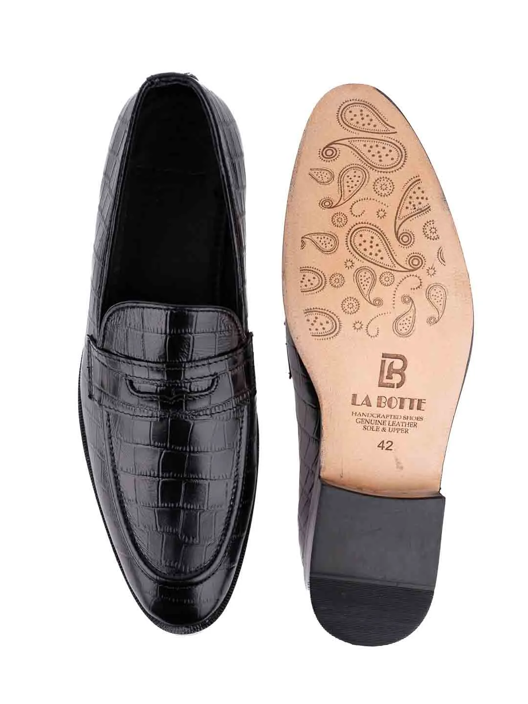 Men Black Animal Print Formal Loafers