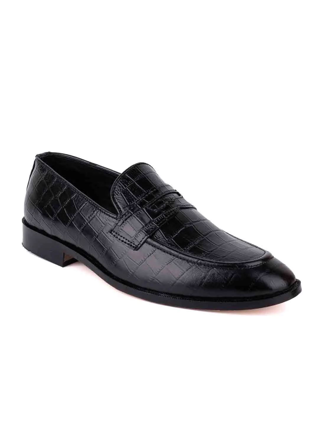 Men Black Animal Print Formal Loafers