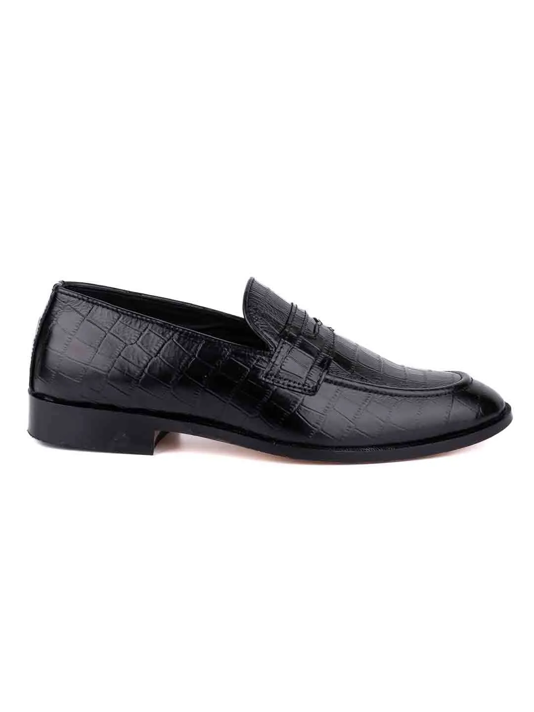 Men Black Animal Print Formal Loafers
