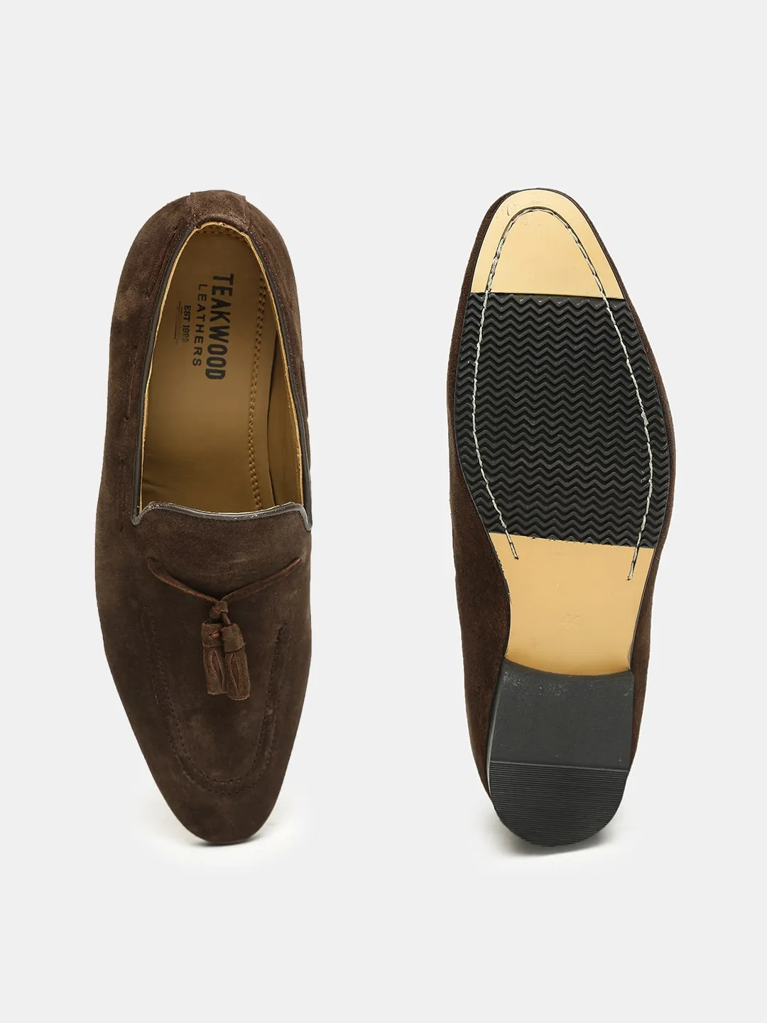 Men Brown Solid Suede Formal Slip-Ons