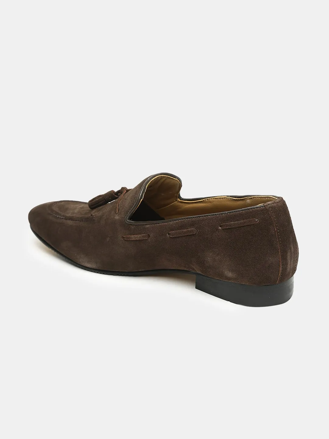 Men Brown Solid Suede Formal Slip-Ons