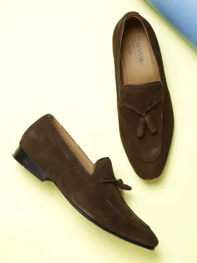Men Brown Solid Suede Formal Slip-Ons