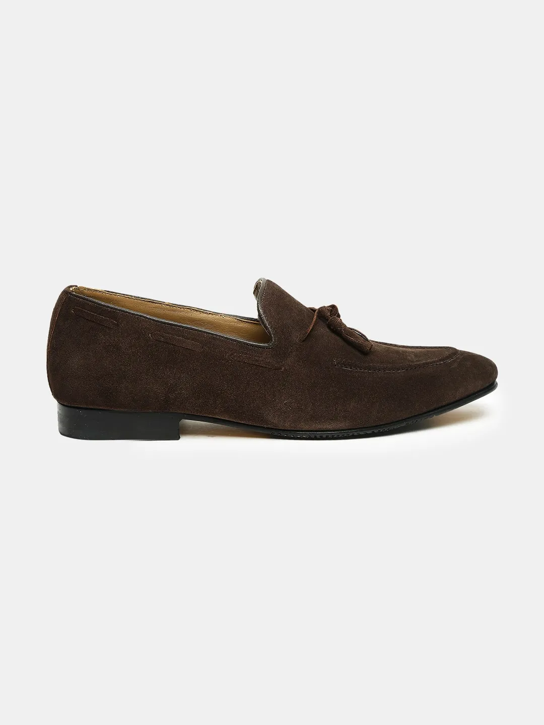 Men Brown Solid Suede Formal Slip-Ons
