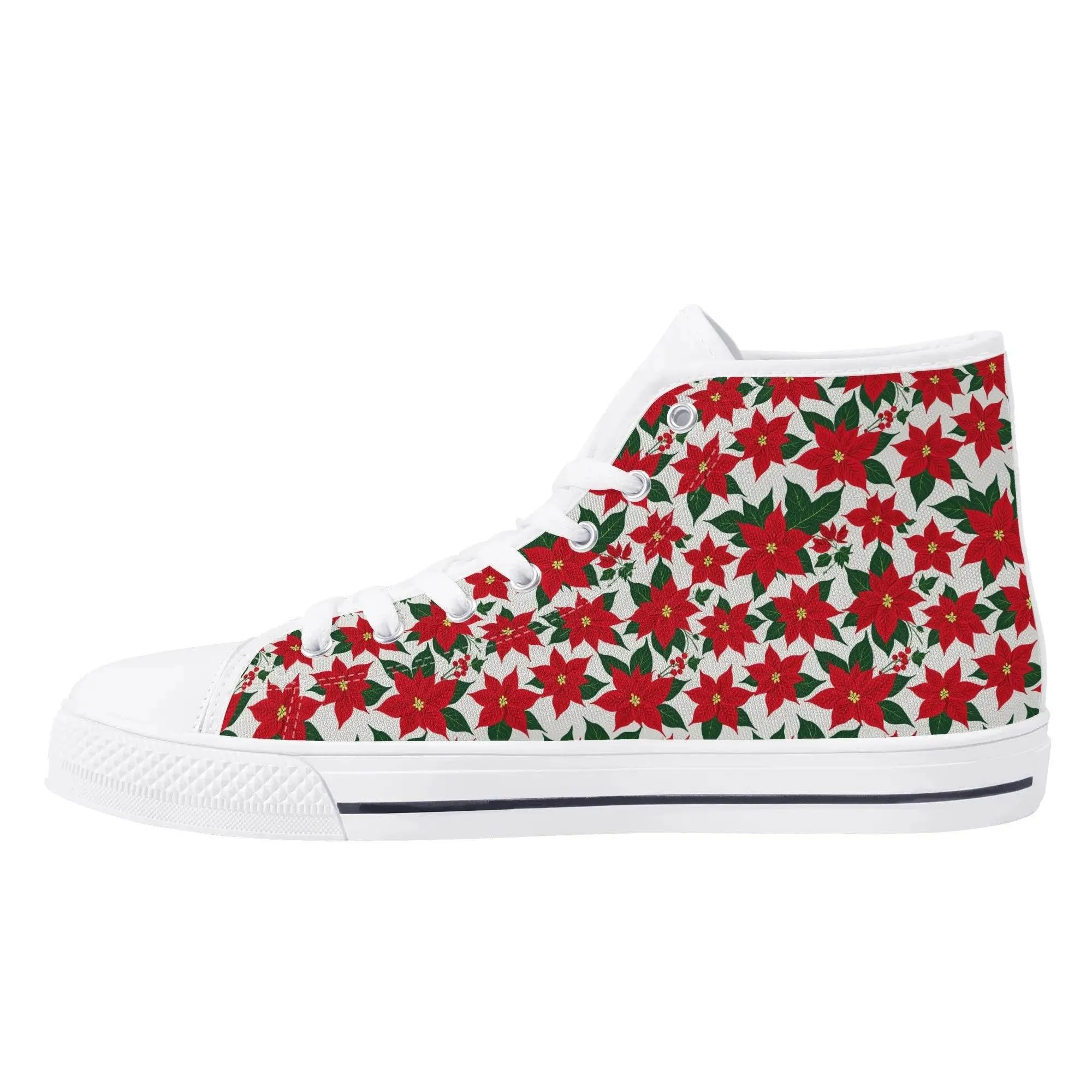 Mens Rubber High Top Floral Poinsettia Canvas Shoes