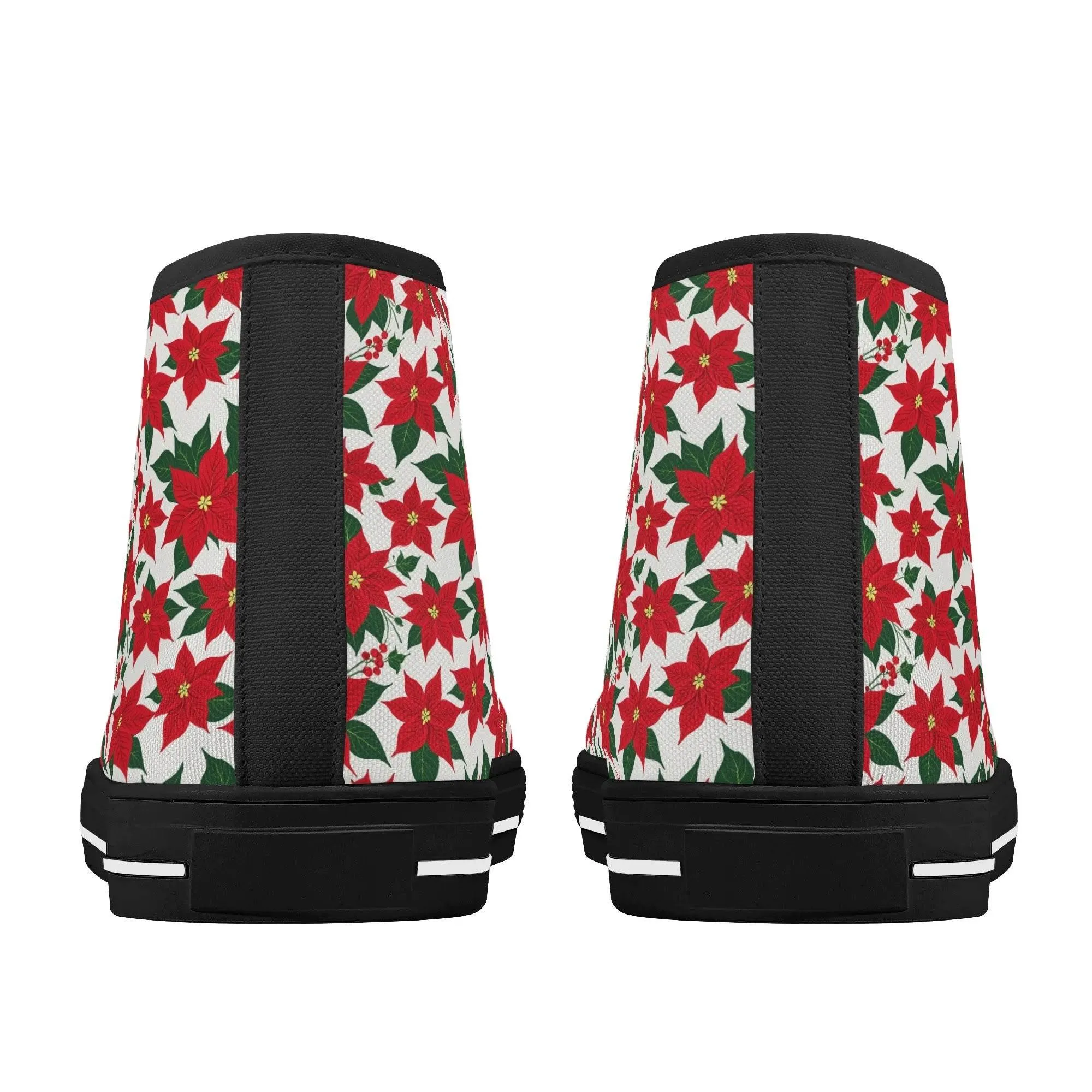 Mens Rubber High Top Floral Poinsettia Canvas Shoes