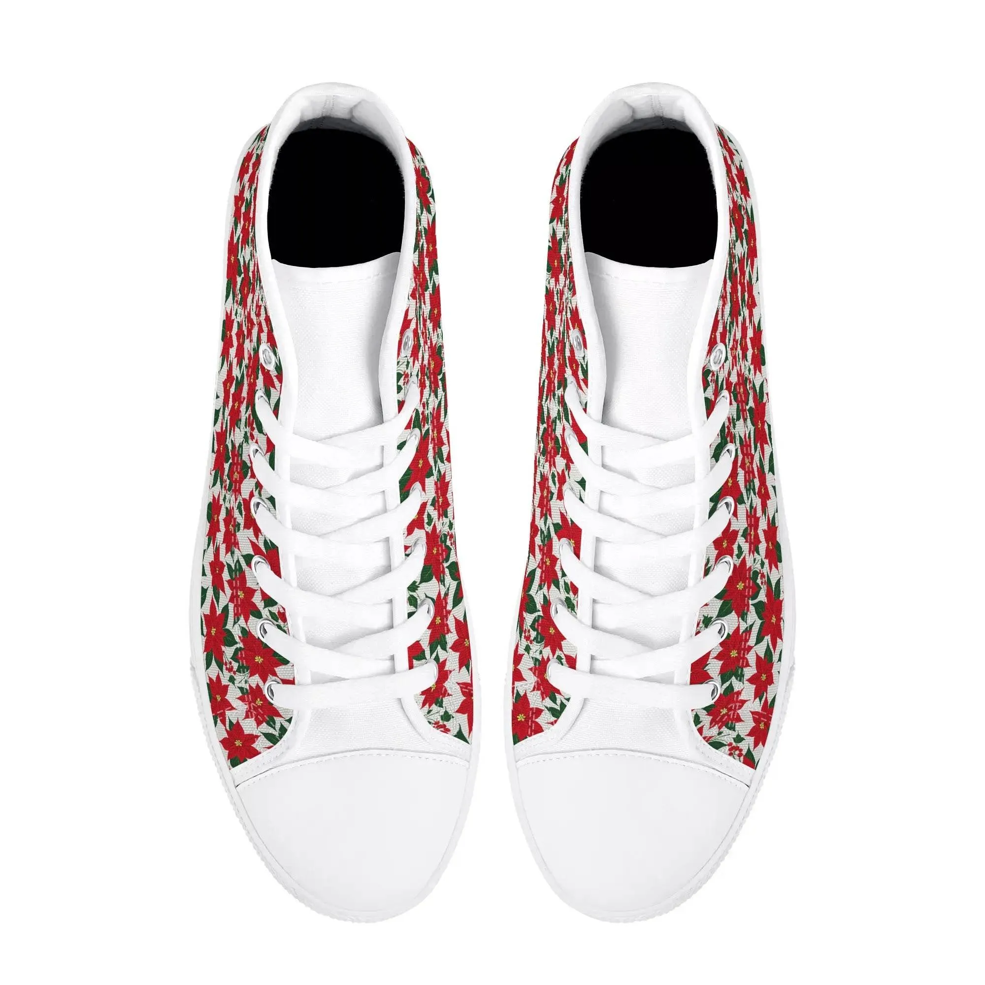 Mens Rubber High Top Floral Poinsettia Canvas Shoes