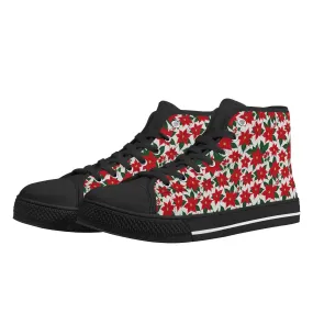 Mens Rubber High Top Floral Poinsettia Canvas Shoes