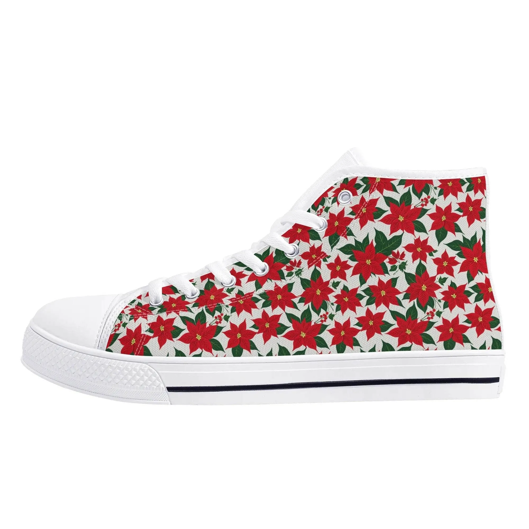Mens Rubber High Top Floral Poinsettia Canvas Shoes