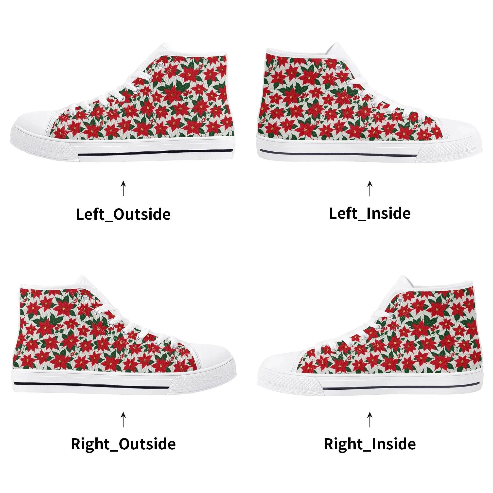 Mens Rubber High Top Floral Poinsettia Canvas Shoes