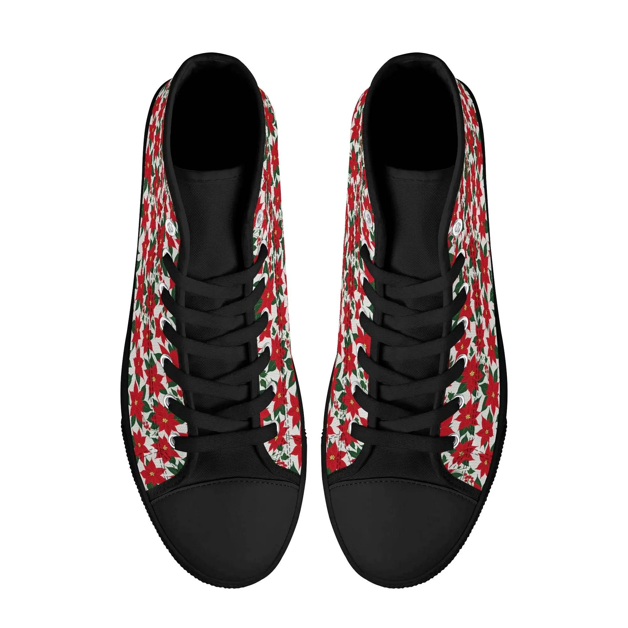 Mens Rubber High Top Floral Poinsettia Canvas Shoes