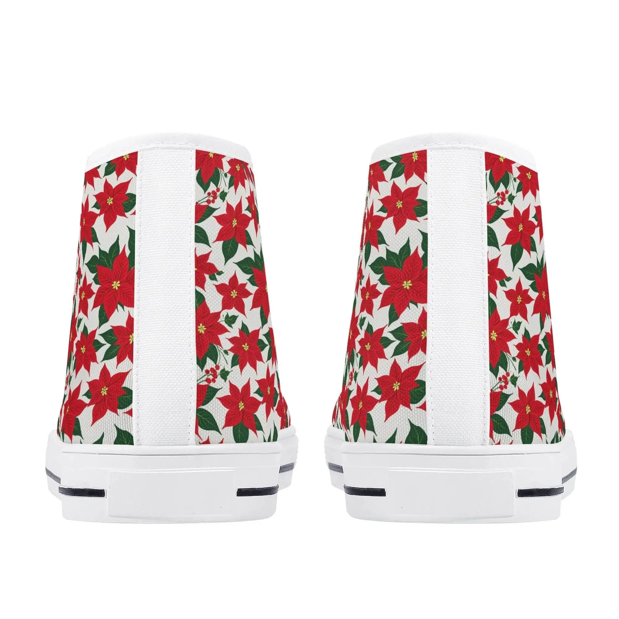 Mens Rubber High Top Floral Poinsettia Canvas Shoes